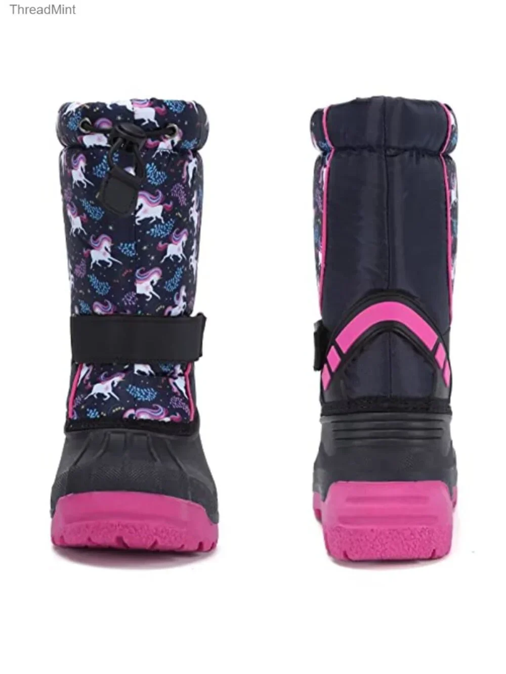 Kids Waterproof Snow Boots Fur Lined Bungee Closure Non-Slip Rubber Sole Winter